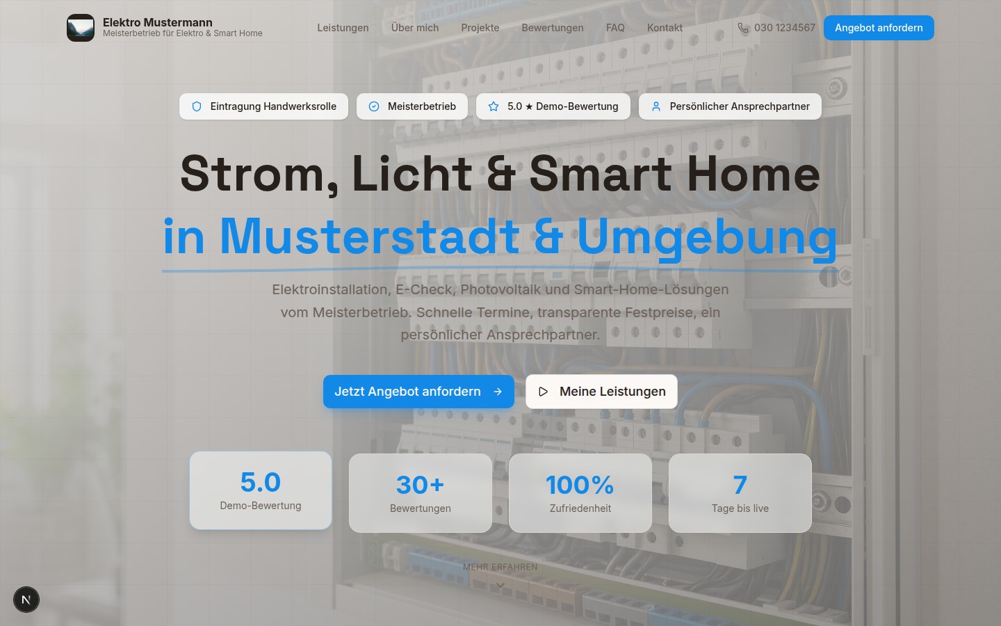 Beispiel-Webseite für Elektro: Elektro Mustermann